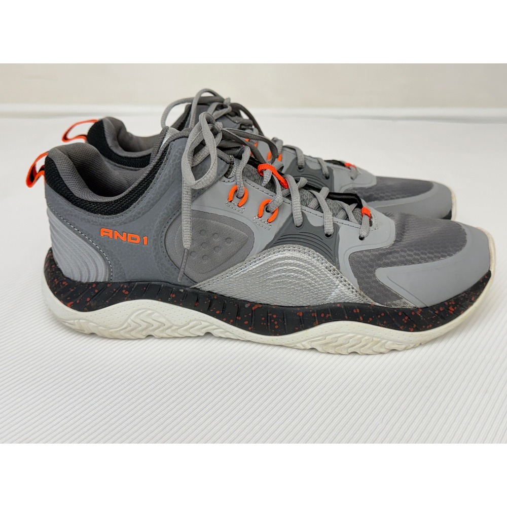 AND1 Mens Basketball Sneakers Grey Orange Athletic Shoes Speckled Midsole‎